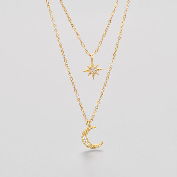 Moon Double-layer Necklace Niche Female Clavicle Chain Design Sense