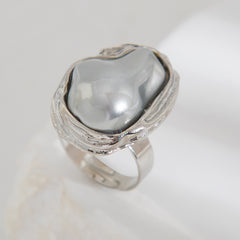 Baroque Inlaid Pearl Ring Irregular Alloy