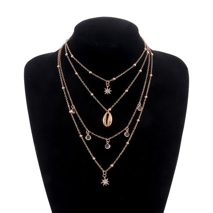 Women's Diamond Six-pointed Star Pendant Necklace Multi-layer