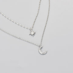 Moon Double-layer Necklace Niche Female Clavicle Chain Design Sense