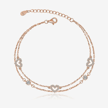 Three Small Heart Bracelet Zircon Inlaid Stackable