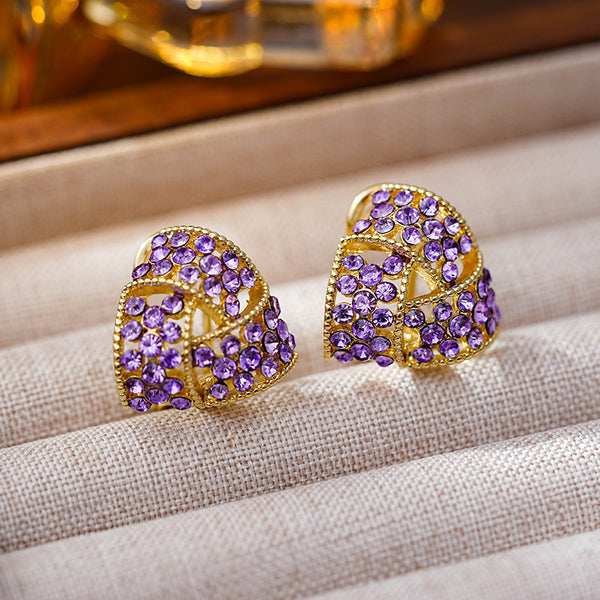 Trendy Purple Full Diamond Triangle Fashion Earrings For Women