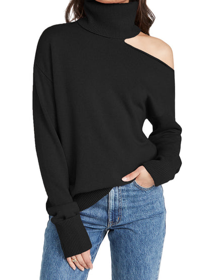 Solid Color Two Lapel Off-shoulder Sexy Women's Sweater