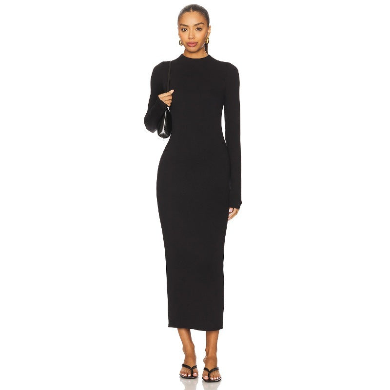 Autumn And Winter Fashion Casual Black Slim Long Sleeve Women's Dress