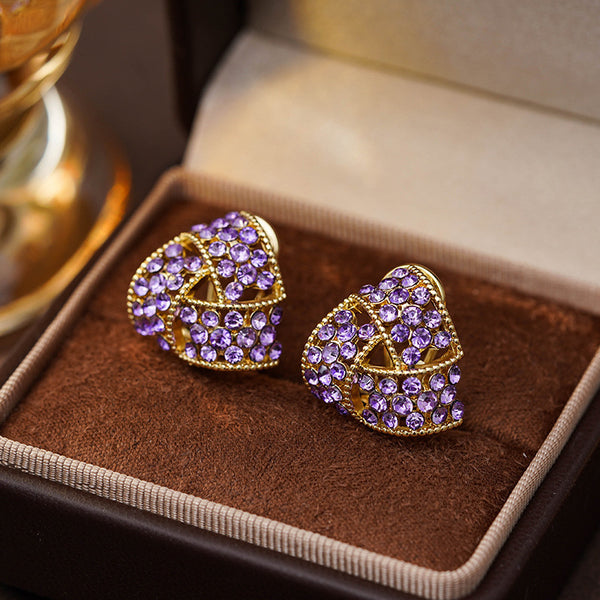 Trendy Purple Full Diamond Triangle Fashion Earrings For Women