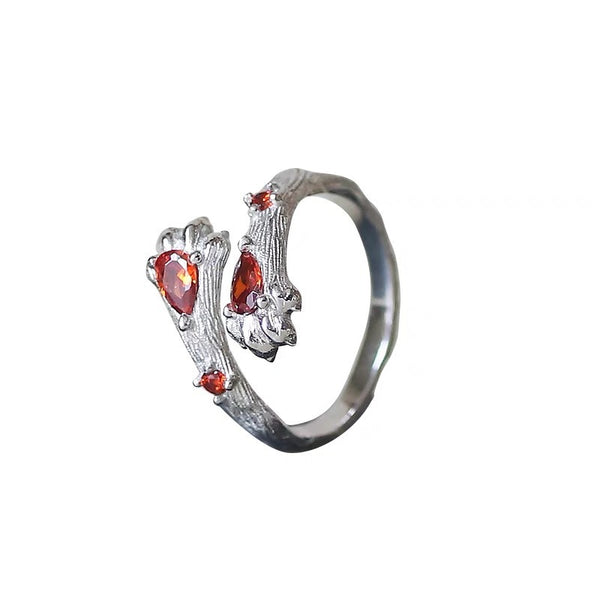 Simple Cute Cat Claw Red Diamond Embedded Women's Ring