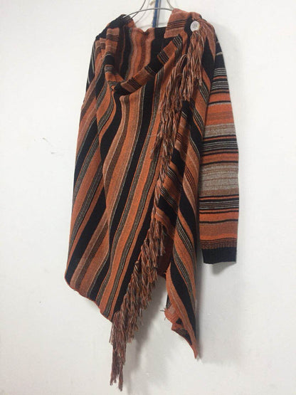 Long Slim Fit Fashion Tassel Stripe Coat Sweater
