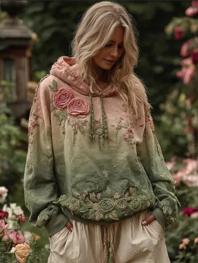 Vintage Hooded Jacket Versatile Lace-up Printed Sweatshirt