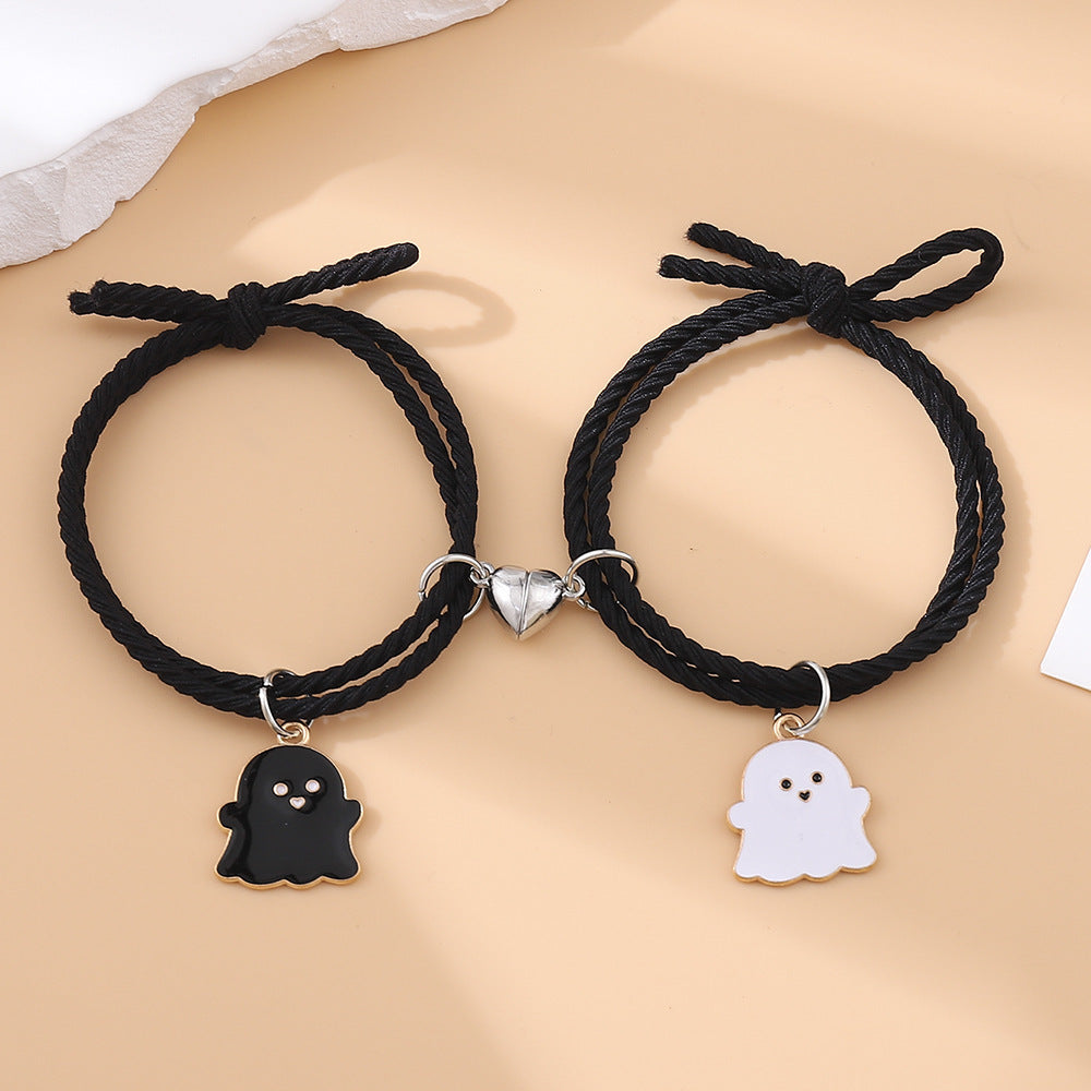 European And American Black And White Ghost Pendant Bracelet Two Pieces