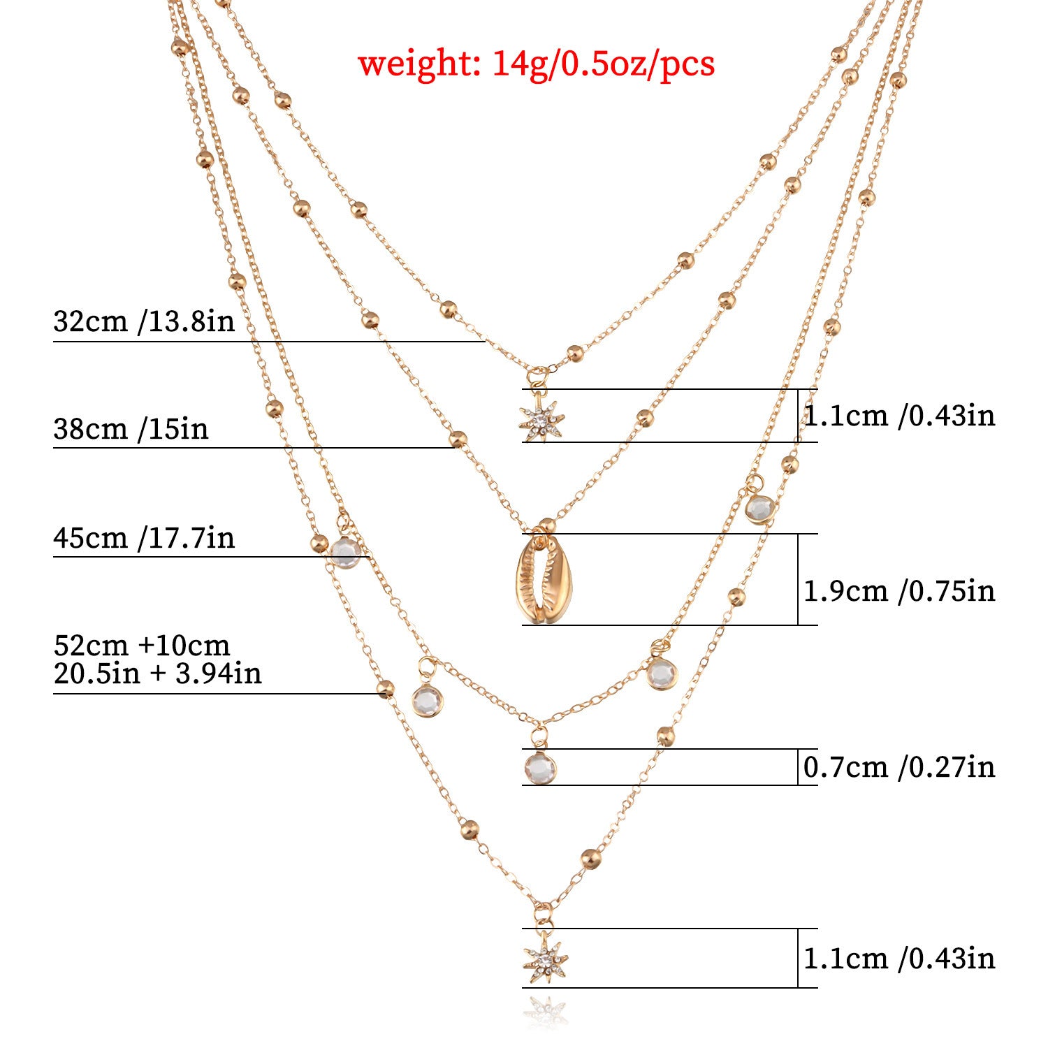 Women's Diamond Six-pointed Star Pendant Necklace Multi-layer