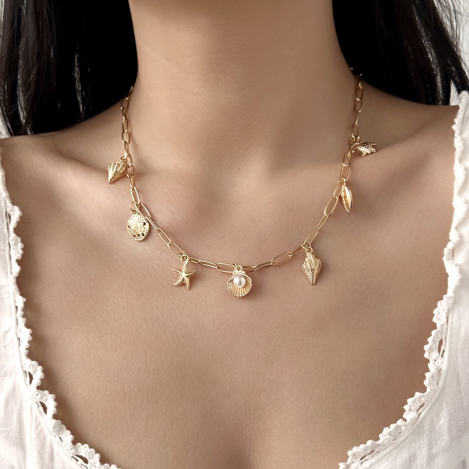 Starfish Conch Shell Turtle Pendant Necklace