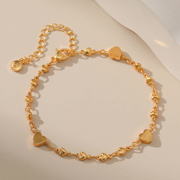 Copper Chain Sweet 18K Gold Plated Love Heart Accessories Bracelet