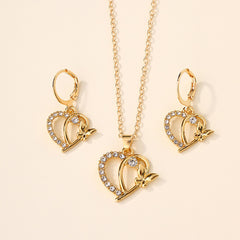 Fashion Diamond Love Heart Stud Earrings Alloy Suit Women