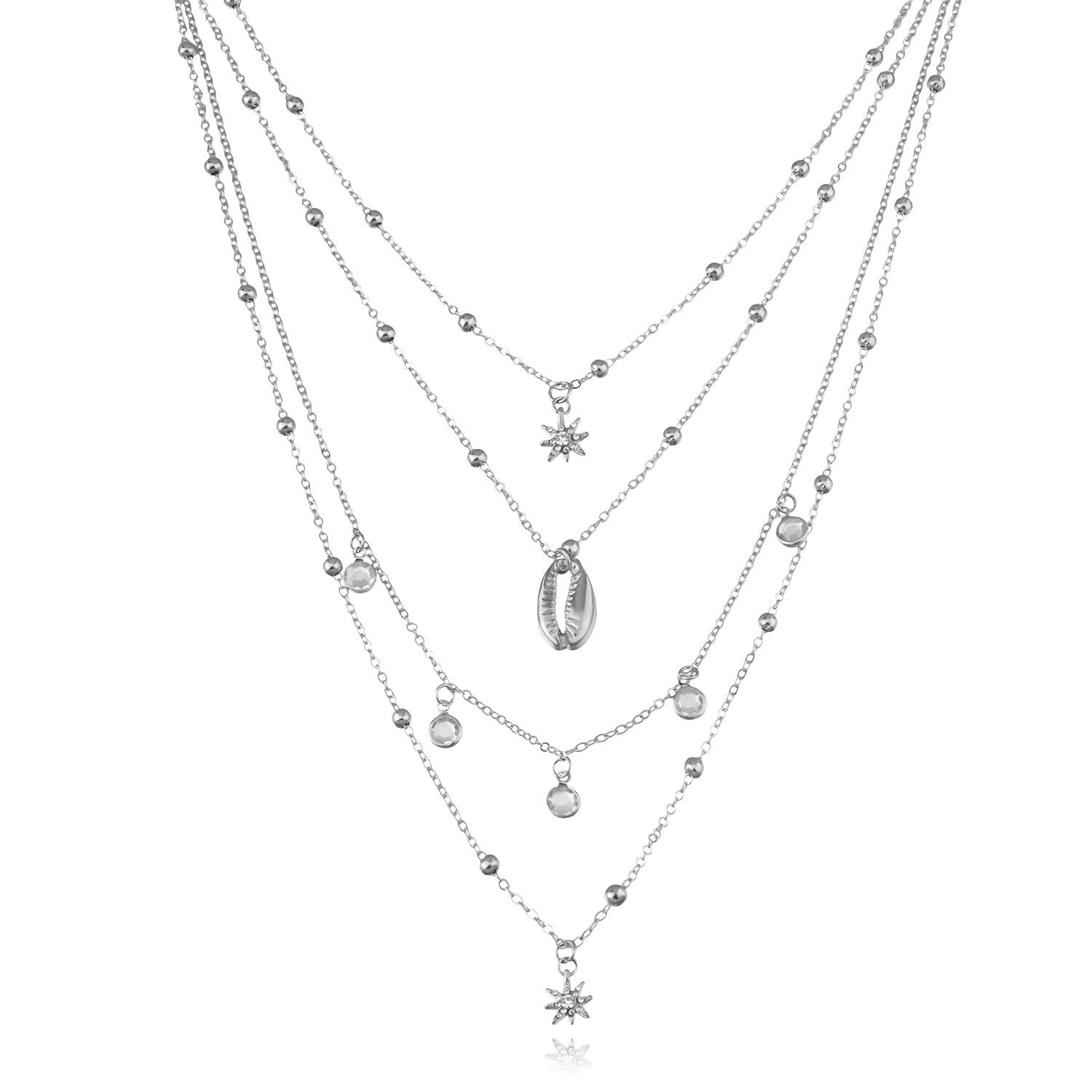 Women's Diamond Six-pointed Star Pendant Necklace Multi-layer